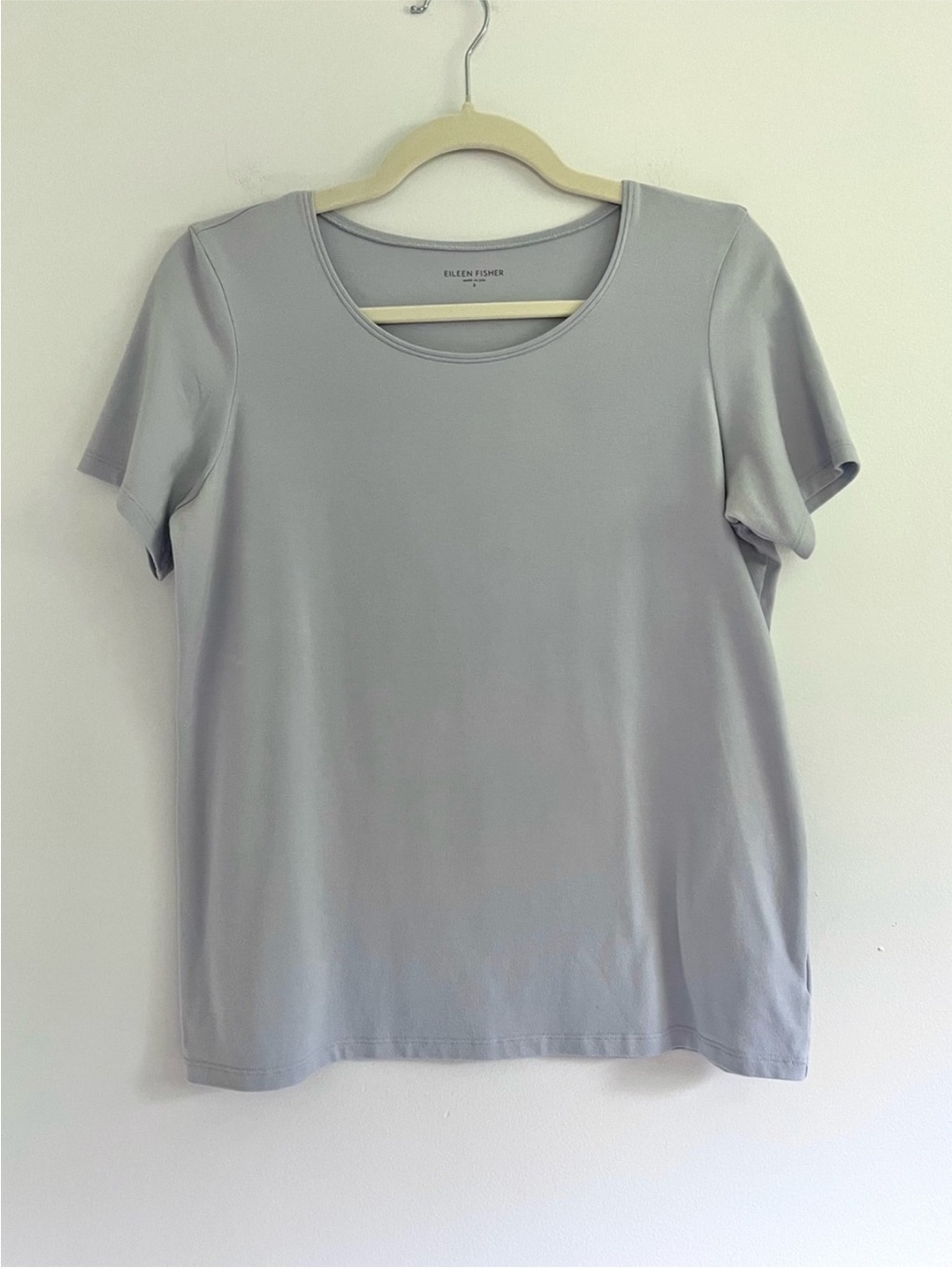 Eileen Fisher Women’s Round Neck T-Shirt Grey Blue Organic Cotton Minimalist S